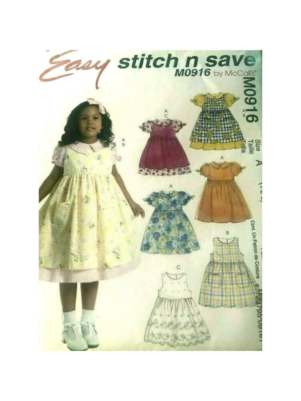 Vintage Sewing Pattern McCalls M0916 Girls Dress Pinafore Size 1-2-3 Uncut Easy